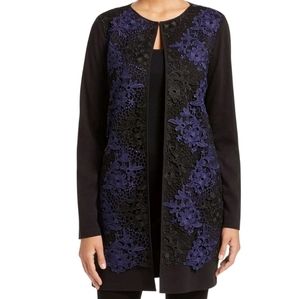 Tahari Selina Coat blue & black crochet lace one button NWT Size XS
